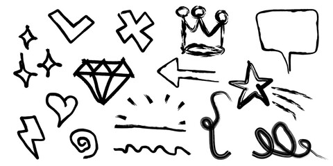 set of arrows and symbols, vector set of arrows, graffiti font vector, graffiti font and numbers, graffiti font vector illustration, set of hand drawn arrows