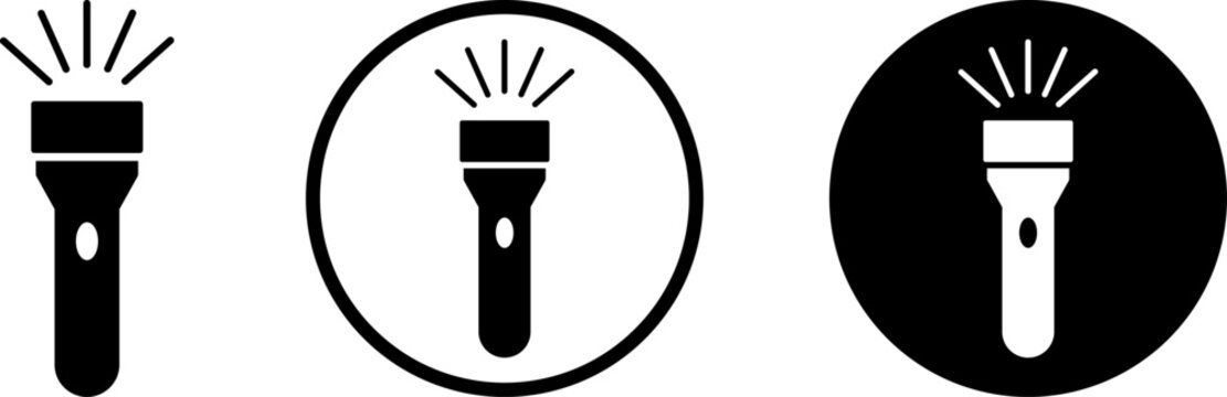 Three stylized flashlight icons showing light beams