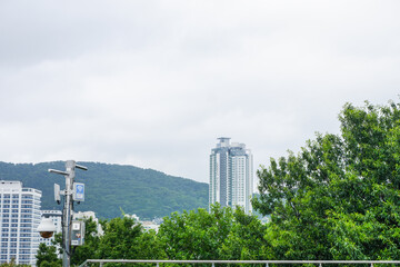 Rooftop in korea,city view korea,nice day and blue sky,South Korea.