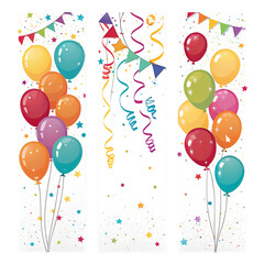 Colorful and festive happy birthday banners in PNG format with white background