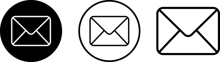 Three stylized envelope icons in black and white