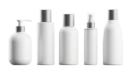 Modern white cosmetic bottles arranged for beauty product promotion