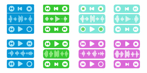 Collection of colorful audio waveform and media player icons
