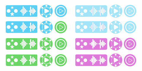 Collection of audio waveform and play button icons in various colors