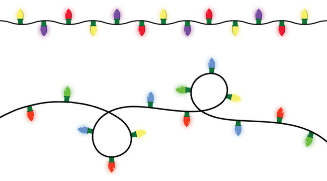 Festive string lights illustration for christmas and holiday decoration isolated on transparent background
