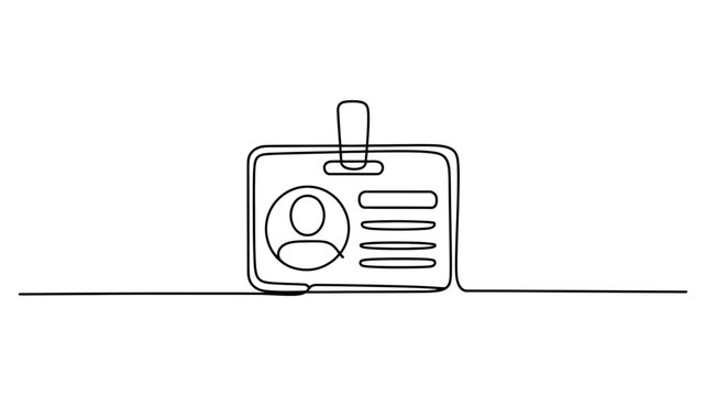 minimalist continuous line drawing of identification badge with profile icon, access and identity concept vector illustration