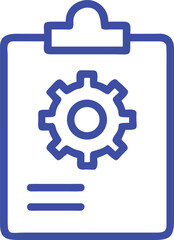 An icon depicting a clipboard with a gear symbol, often used to represent technical reports.