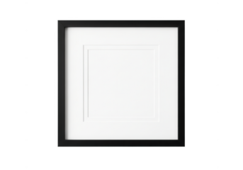 Black picture frame with white mat isolated on transparent background