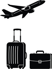 Illustration of suitcases and airplane taking off for travel concept