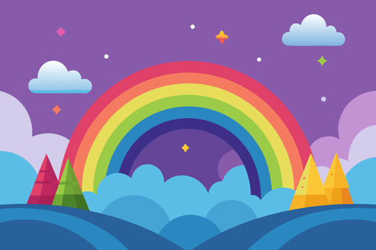 Enchanted Rainbow Land Scenery vector illustration