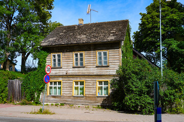Wooden house on Jacob Street in the Old Town of Tartu, Estonia