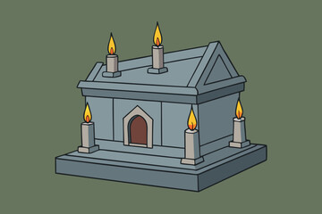 Old Stone Crypt Lit by Candles vector illustration