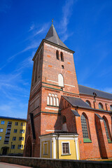 Bell tower of St. John's Church in Tartu, Estonia - Brick gothic lutheran church dedicated to John the Baptist