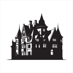 Obraz premium Silhouette of old gothic mansion with spires and intricate details Art & Illustration