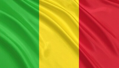 Obraz premium Mali flag with vertical stripes of green, yellow, and red, symbolizing Pan-African unity and independence.