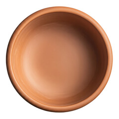 Empty terracotta bowl top view isolated on transparent background