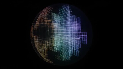 Abstract globe with a geometric grid pattern of cubes on a black background, technology. - Powered by Adobe