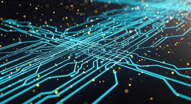 Modern technology lines with glowing dots for futuristic designs and innovative concepts and circuit board designs for a tech company presentation