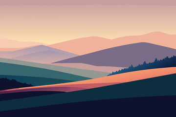 Soft Pastel Rolling Hills Landscape vector illustration