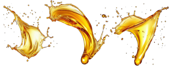Golden liquid splashes with dynamic shapes and droplets