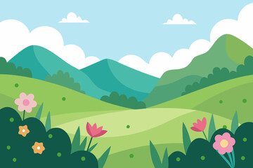 Fototapeta premium Peaceful Meadow with Blooming Flowers vector illustration