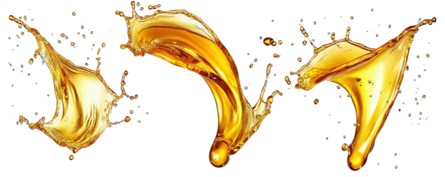 Golden liquid splashes with dynamic shapes and droplets