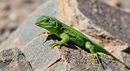 Naklejka premium Small Lizard Resting on Rocky Terrain Arid Habitat Reptile Wildlife