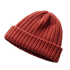 Knitted terracotta beanie hat isolated on transparent background