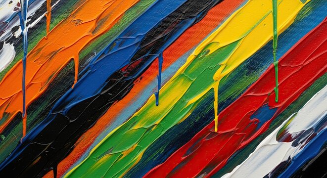 Vibrant abstract painting with thick brushstrokes and dripping paint conveys energy and creativity for modern designs and artistic backgrounds