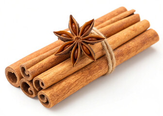 Cinnamon sticks and star anise isolated on a white background