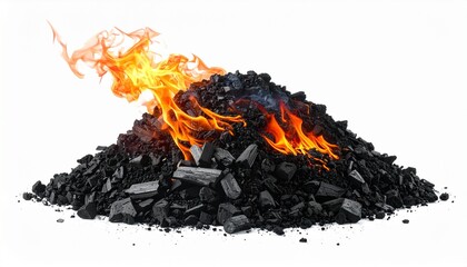 Burning charcoal with bright orange flames, showing active combustion and heat release.
