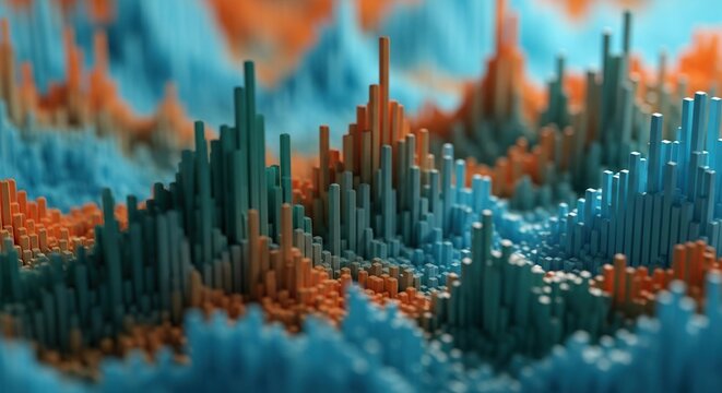 Stunning abstract data visualization with vibrant orange and blue columns, perfect for technology concepts and modern design projects needing a dynamic edge