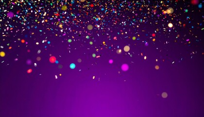 Colorful confetti scattered across top of purple background in festive, celebratory display.