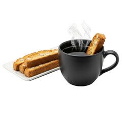 Biscotti with coffee isolated on transparent background