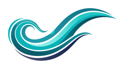 Illustration of a stylized teal wave with a curl and flowing lines on a white background artfully designed