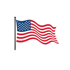 Waving american flag on pole isolated on transparent background