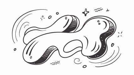 Abstract doodle illustration featuring a blob shape with various decorative elements around it