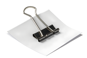 Silver Paper Clip Holding Blank Paper Isolated on Transparent Background