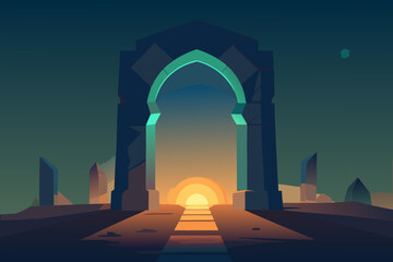 Fototapeta premium Mystic Stone Arch with Luminous Runes vector illustration