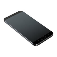 Realistic Black Smartphone Mockup with Blank Screen: 3D Mobile Phone Isolated on Transparent Background