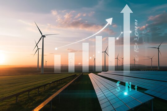 Renewable energy growth and financial success with solar panels and wind turbines