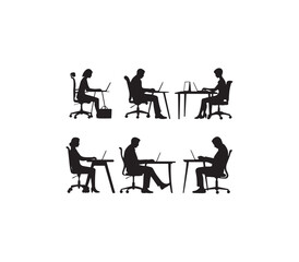 People working on laptops silhouette, office work environment, team collaboration and productivity