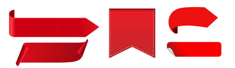 Red ribbon banners transparent PNG isolated objects promotion sale tag