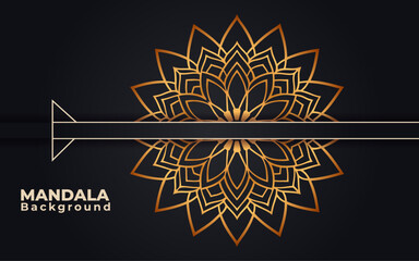 Golden mandala design with an arrow element on a dark background
