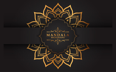 Elegant golden mandala design on a dark black background intricate details