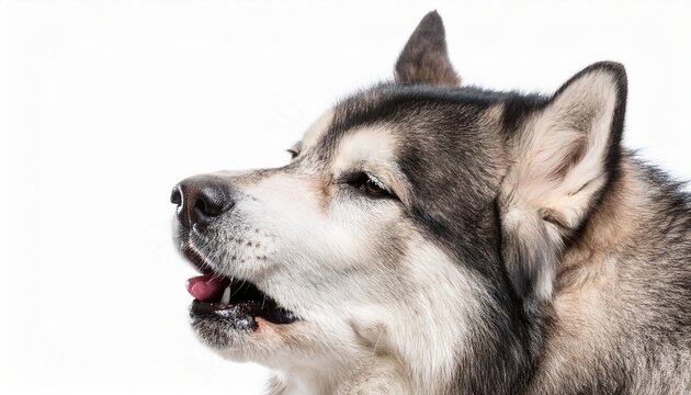 alaskan malamute dog burking isolated on white background