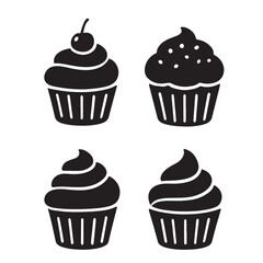 Cupcake icons vector silhouette