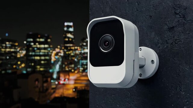 The security camera is mounted on a wall