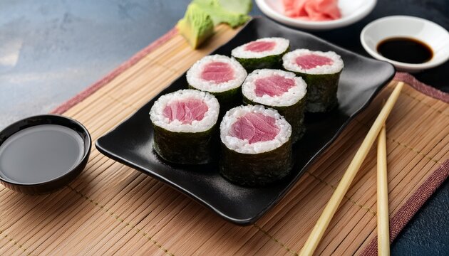 tuna maki sushi rolls fresh tuna cucumber nori and rice in japanese cuisine - Powered by Adobe