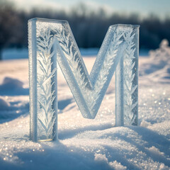 Ice letter m crystal clear frozen alphabet